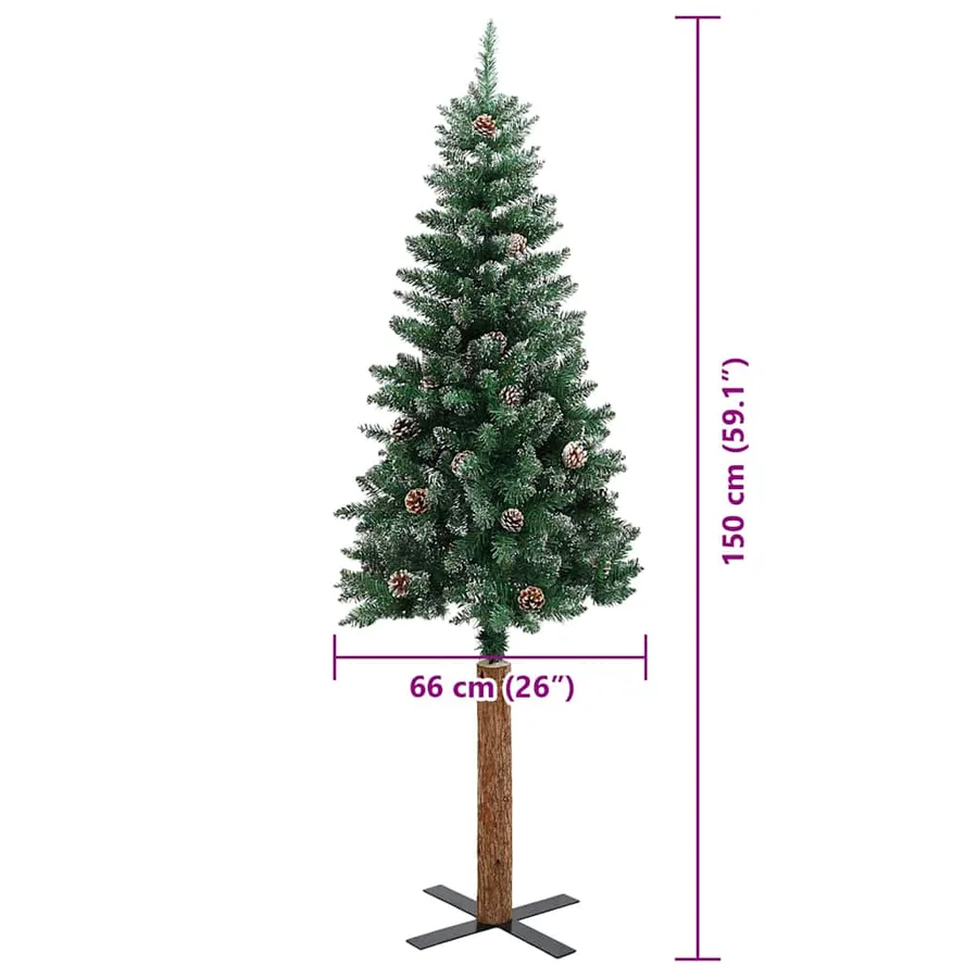 Sapin de Noël mince Vert 150 cm PVC et bois de pin massif - 14