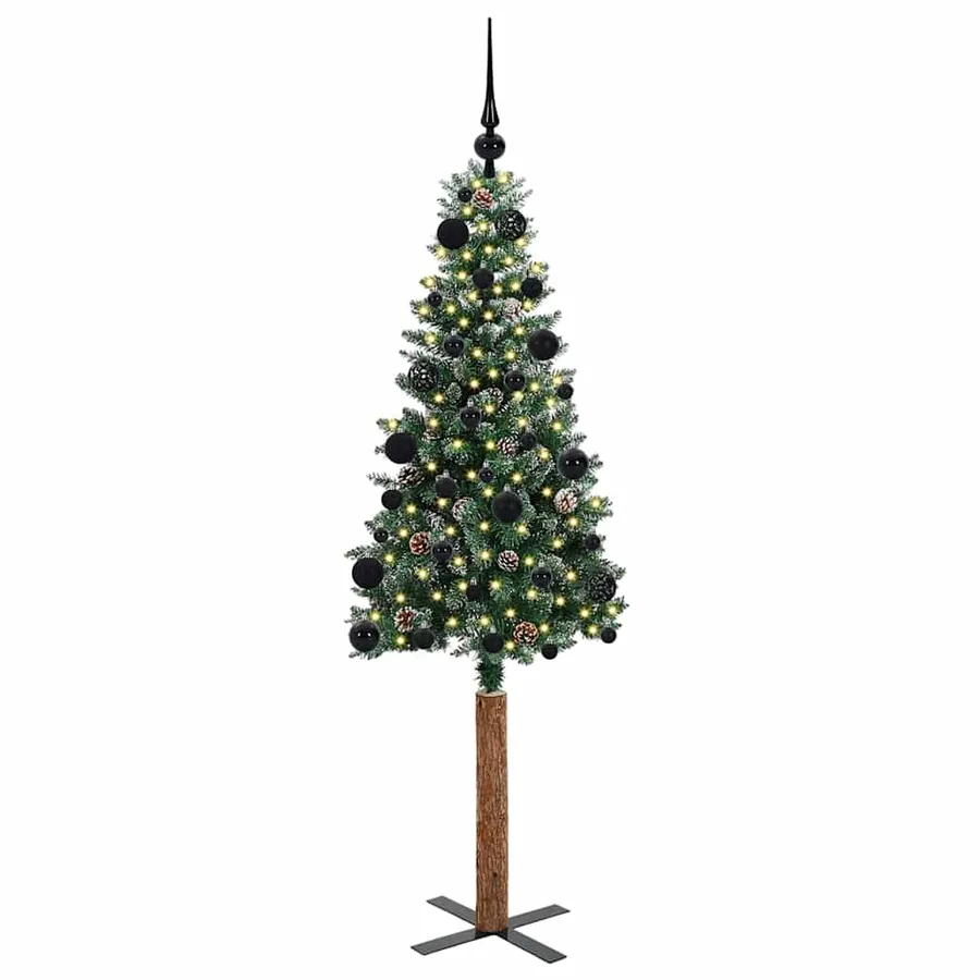 Sapin de Noël mince Vert 150 cm PVC et bois de pin massif - 3