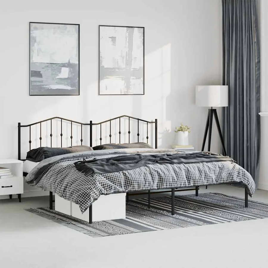 Cadre de lit métal sans matelas avec tête de lit noir 193x203cm