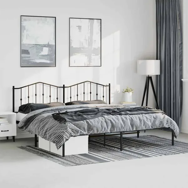 Cadre de lit métal sans matelas avec tête de lit noir 193x203cm