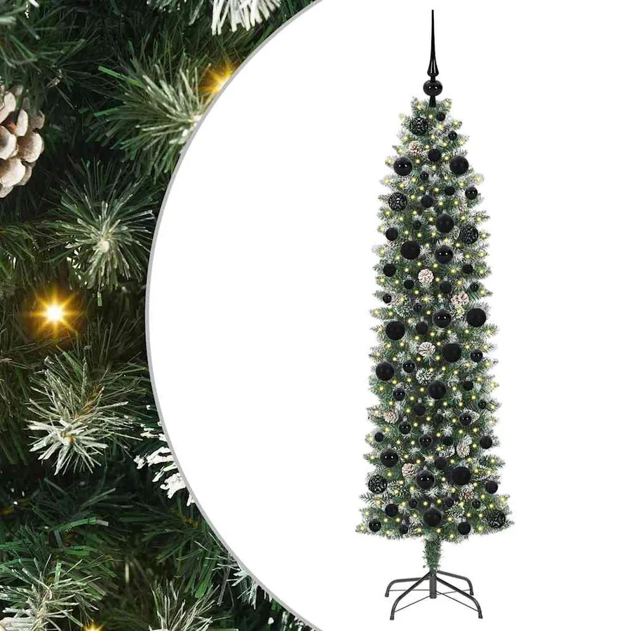 Arbre de Noël artificiel slim avec 300 LED Vert et blanc 180 cm - 2