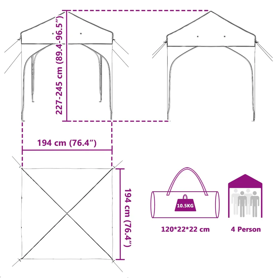 Tente de fête pop-up 194 x 194 x 245 cm Crème - 16