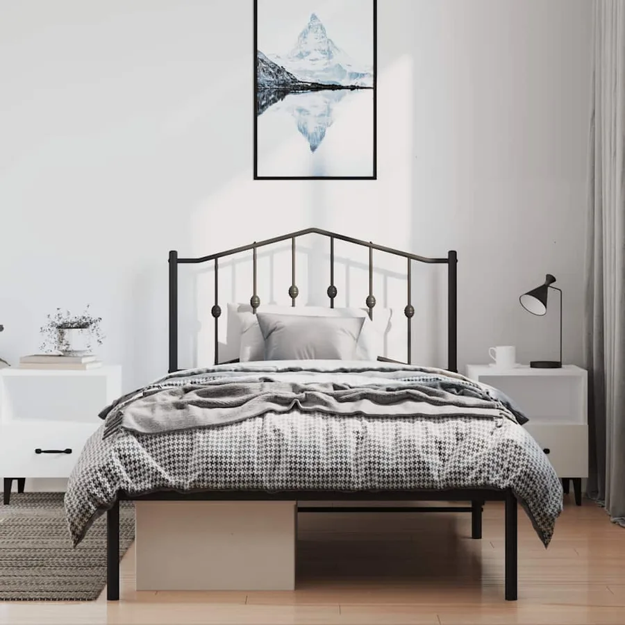 Cadre de lit métal sans matelas avec tête de lit noir 100x190cm - 3