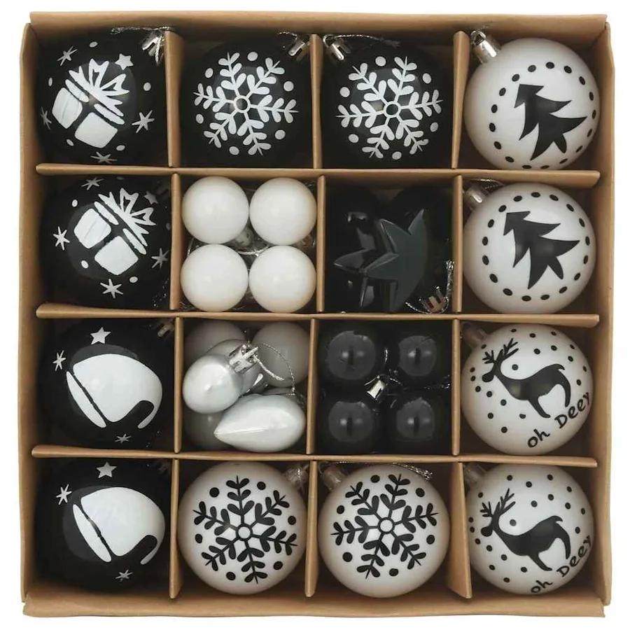 Ensemble de Boules de Noël 40 pcs Noir et Blanc Plastique - 3