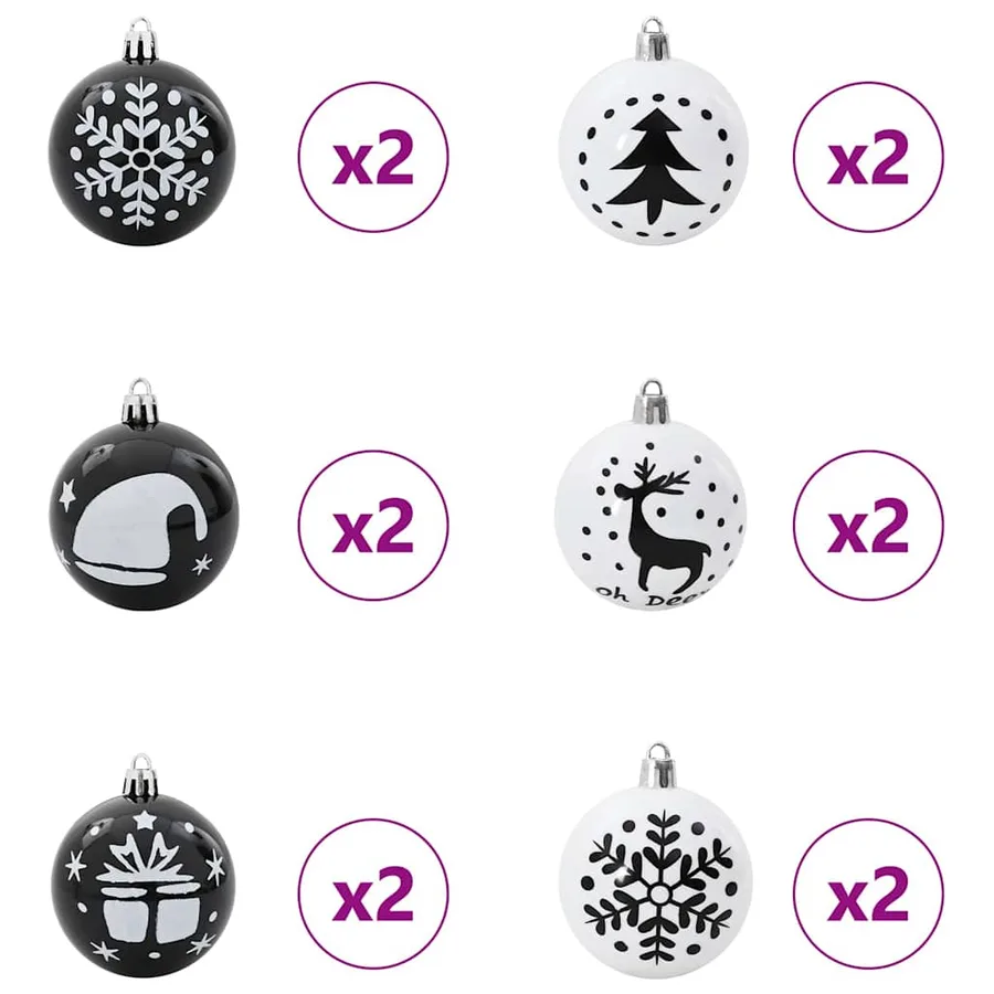 Ensemble de Boules de Noël 40 pcs Noir et Blanc Plastique - 4