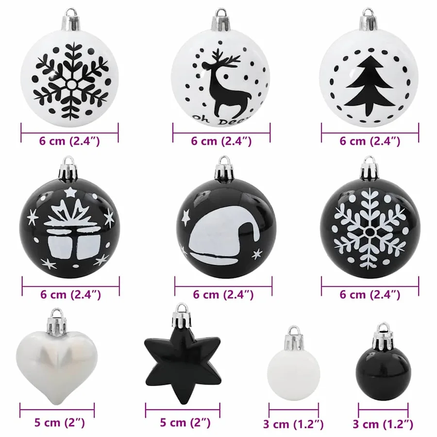 Ensemble de Boules de Noël 40 pcs Noir et Blanc Plastique - 7