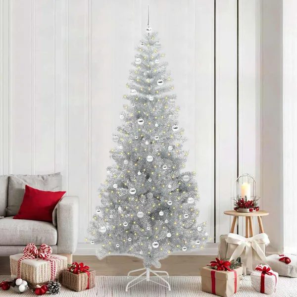 Sapin de Noël avec 300 LED avec support Argent 240 cm PET