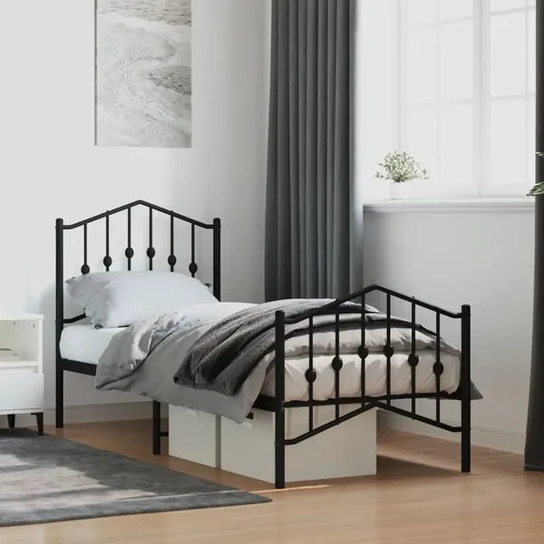 Cadre de lit métal sans matelas avec pied de lit noir 75x190 cm