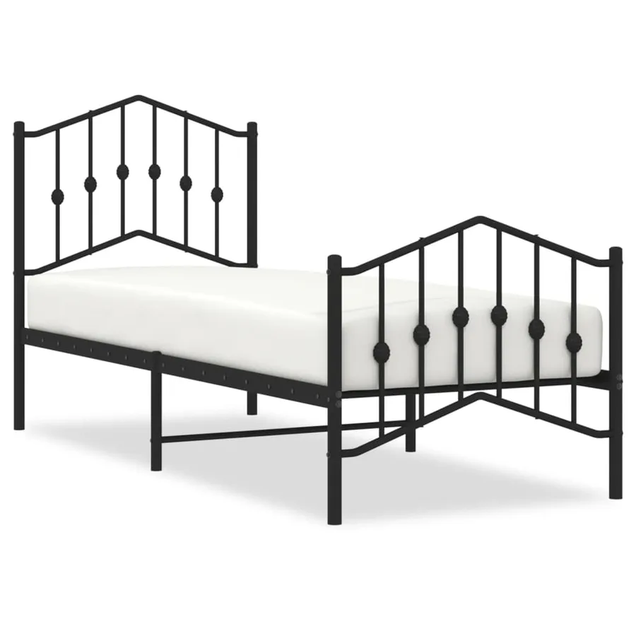 Cadre de lit métal sans matelas avec pied de lit noir 75x190 cm - 2