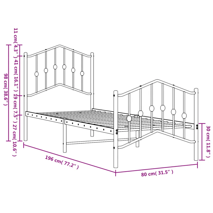 Cadre de lit métal sans matelas avec pied de lit noir 75x190 cm - 9