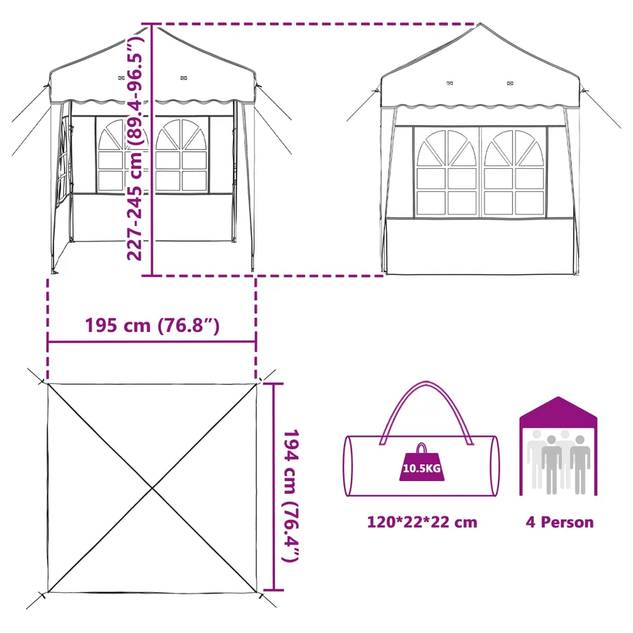 Tente de fête pop-up 195 x 195 x 245 cm Vert Tissu Oxford - 18