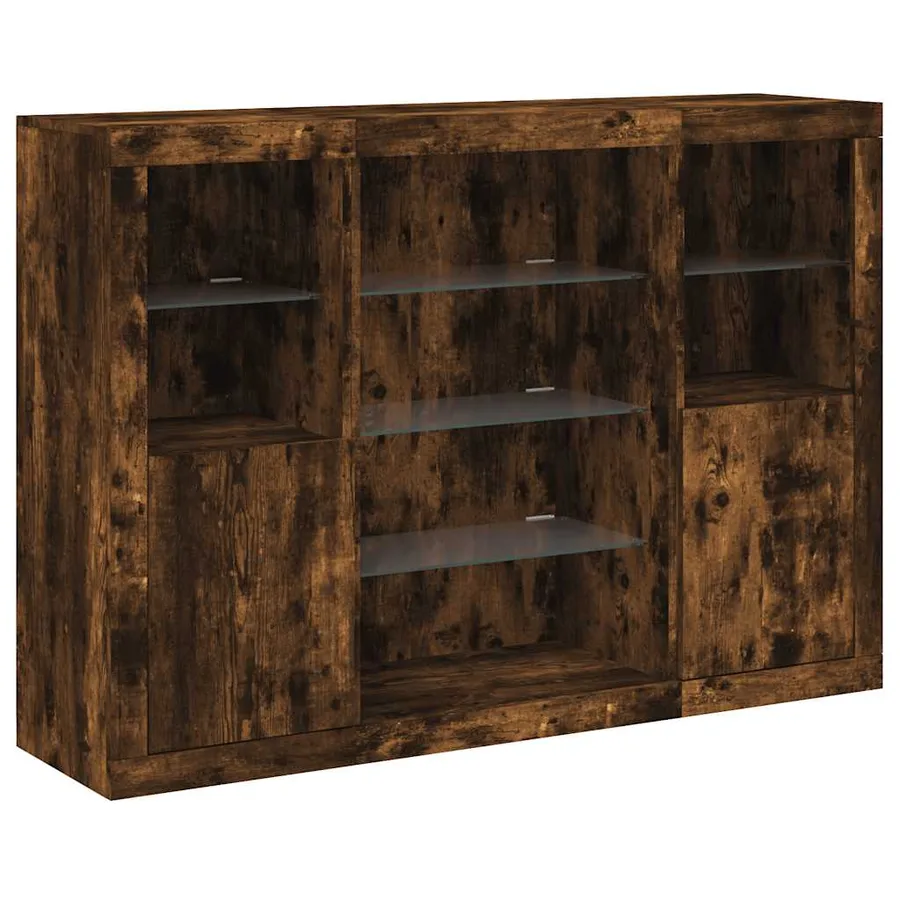 Buffets avec lumières LED 3 pcs chêne fumé bois d'ingénierie - 5