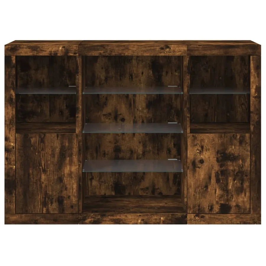 Buffets avec lumières LED 3 pcs chêne fumé bois d'ingénierie - 6