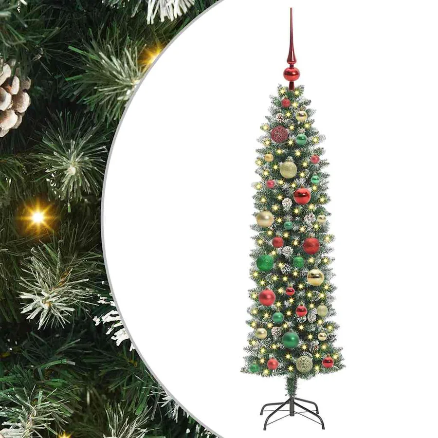 Arbre de Noël artificiel slim avec 150 LED Vert et blanc 120 cm - 2