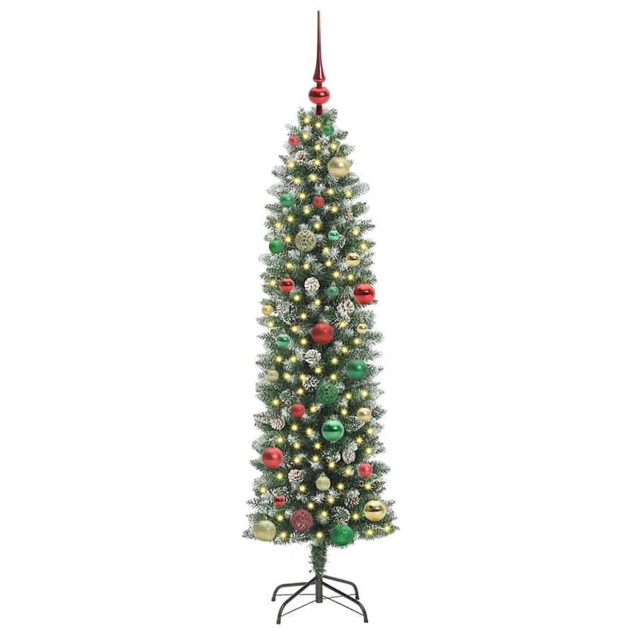 Arbre de Noël artificiel slim avec 150 LED Vert et blanc 150 cm - 3