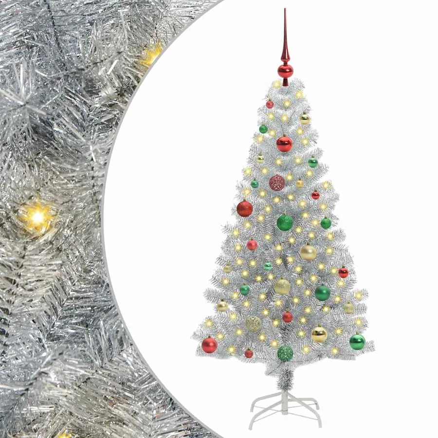 Sapin de Noël avec 150 LED avec support Argent 150 cm PET - 2