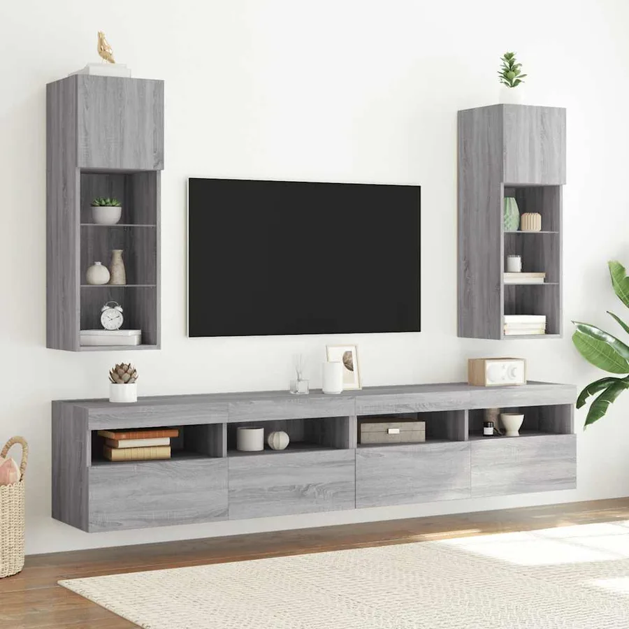 Meuble TV avec lumières LED sonoma gris 30,5x30x90 cm - 3