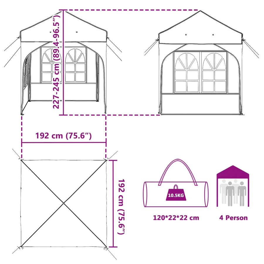 Tente de fête pop-up 192 x 192 x 245 cm Anthracite - 18