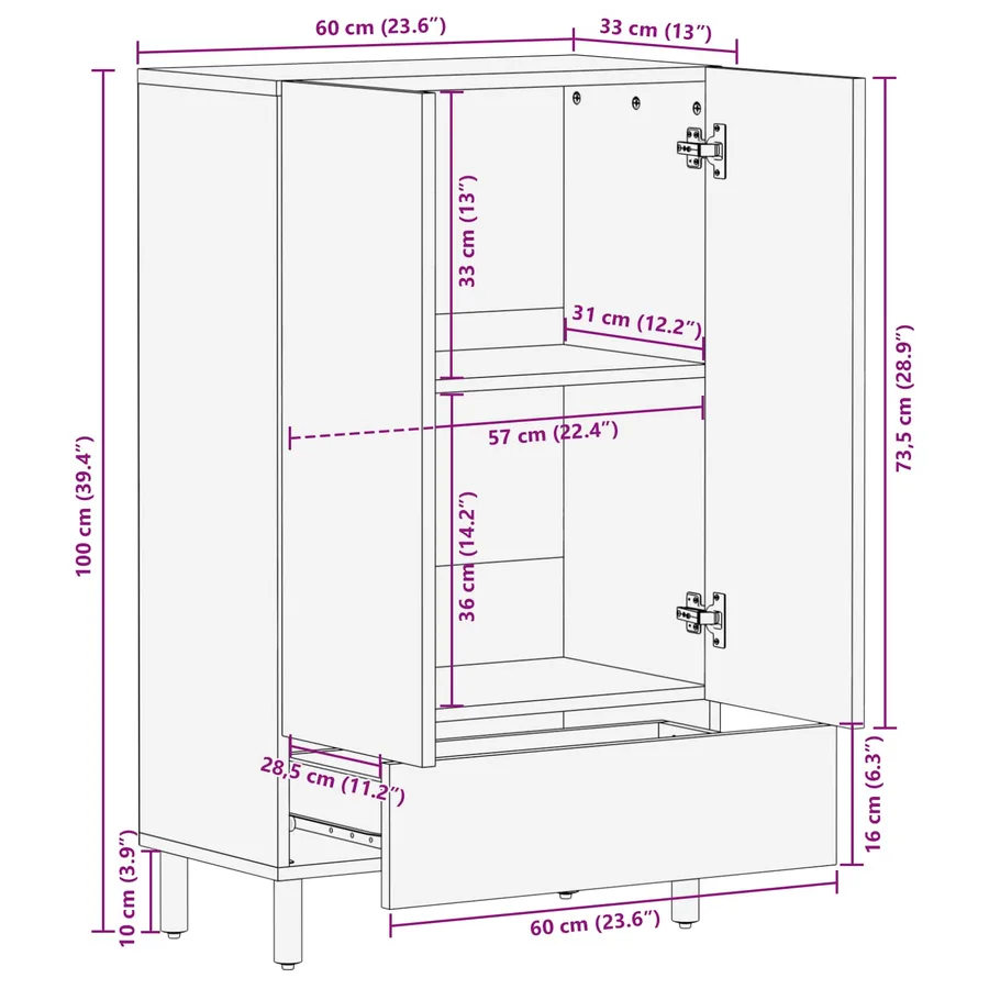 Haut Armoire avec tiroir Finition Lavage Blanc 60 x 33 x 100 cm - 11