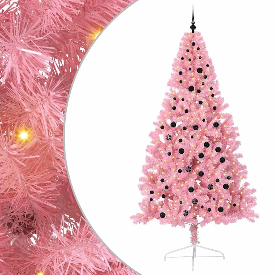 Sapin de Noël artificiel pré-éclairé Rose 240 cm PVC - 2