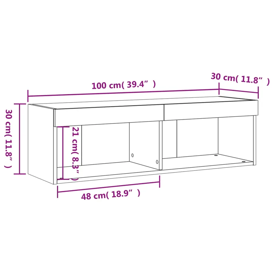 Meuble TV avec lumières LED chêne fumé 100x30x30 cm - 19