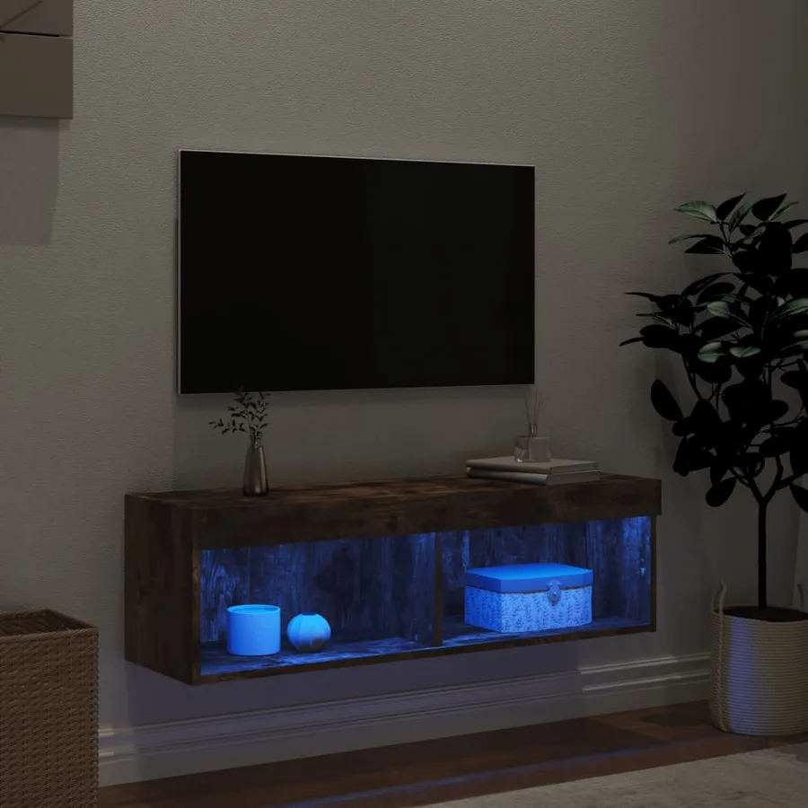 Meuble TV avec lumières LED chêne fumé 100x30x30 cm - 3