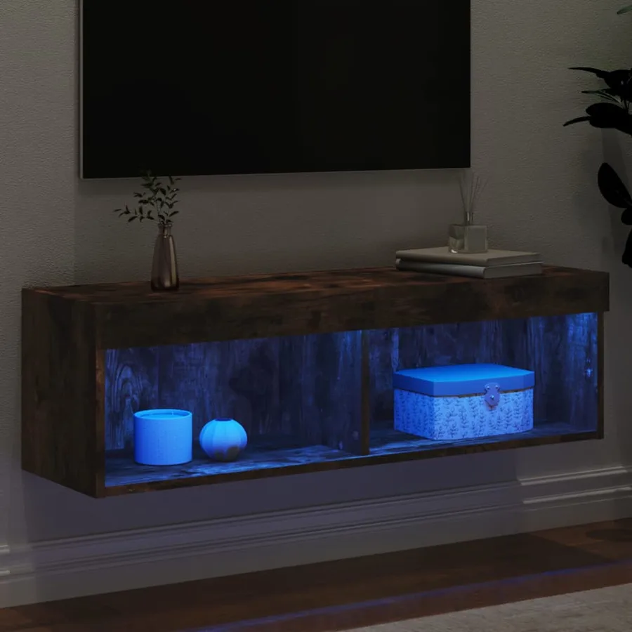 Meuble TV avec lumières LED chêne fumé 100x30x30 cm - 4