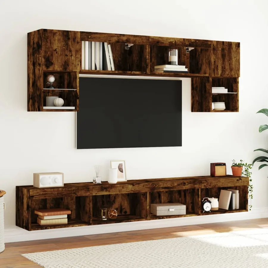 Meuble TV avec lumières LED chêne fumé 100x30x30 cm - 5