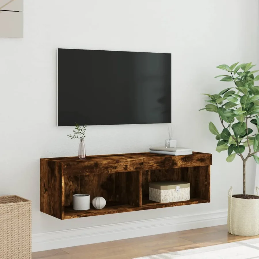 Meuble TV avec lumières LED chêne fumé 100x30x30 cm - 6