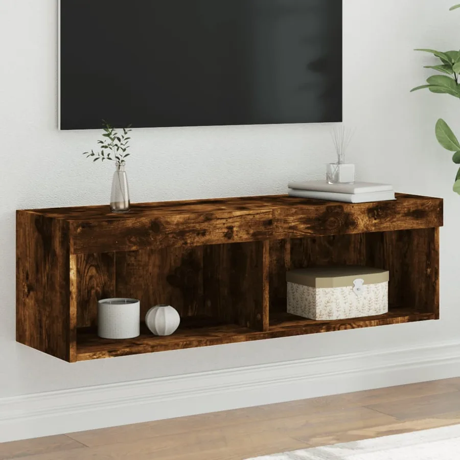 Meuble TV avec lumières LED chêne fumé 100x30x30 cm - 7