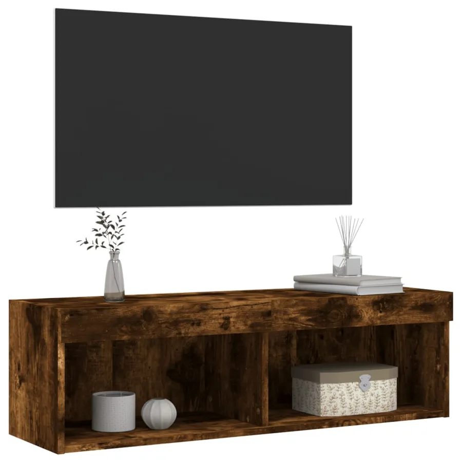 Meuble TV avec lumières LED chêne fumé 100x30x30 cm - 8