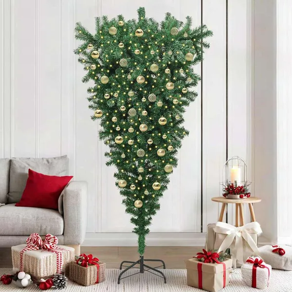 Sapin de Noël artificiel pré-éclairé à l'envers avec ensemble de boules