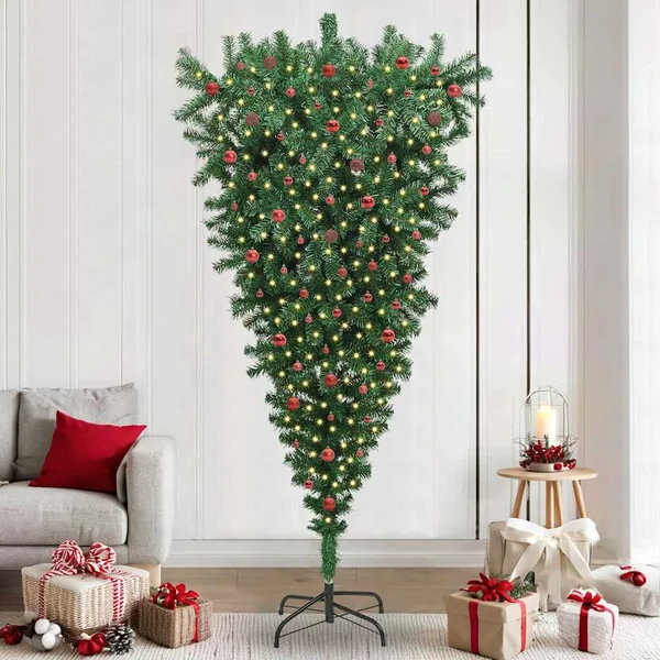 Sapin de Noël artificiel pré-éclairé à l'envers avec ensemble de boules