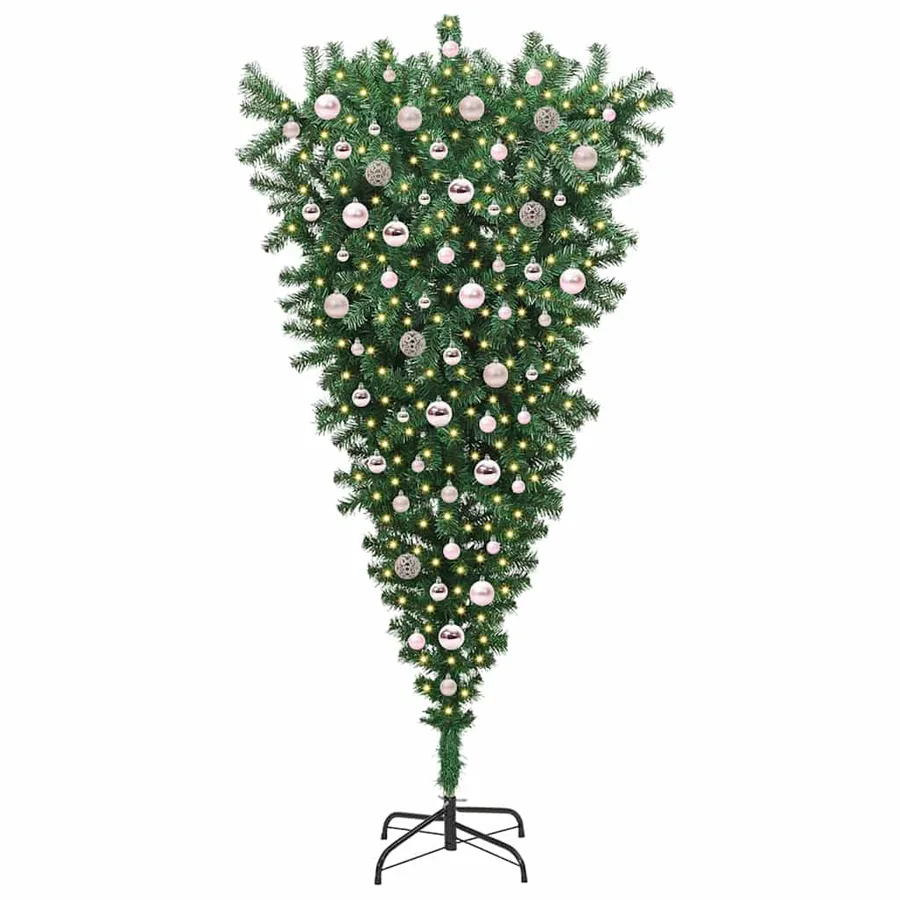 Sapin de Noël artificiel pré-éclairé à l'envers avec ensemble de boules - 3