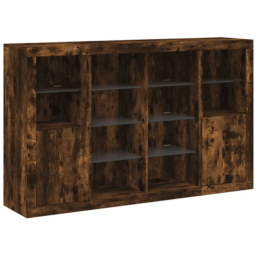 Buffets avec lumières LED 3 pcs chêne fumé bois d'ingénierie - 5