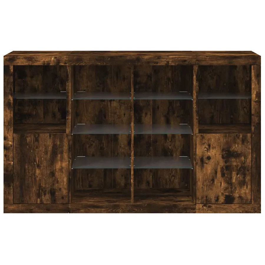 Buffets avec lumières LED 3 pcs chêne fumé bois d'ingénierie - 6