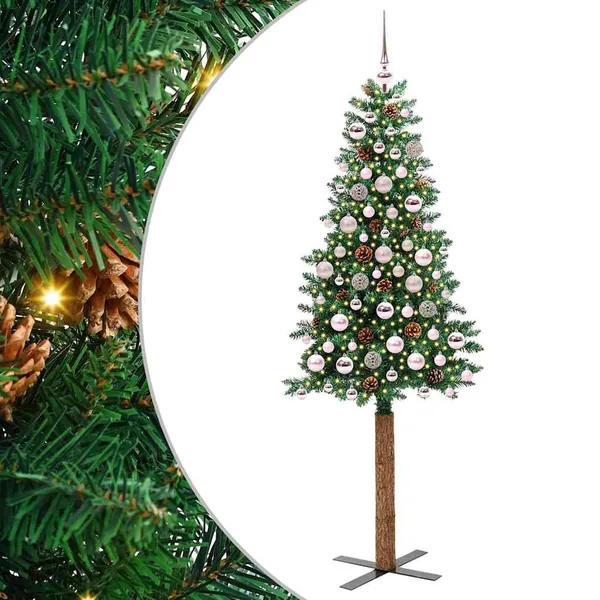 Sapin de Noël mince Vert 180 cm PVC et bois de pin massif