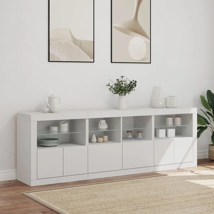 Buffet avec lumières LED blanc 202x37x67 cm - 3