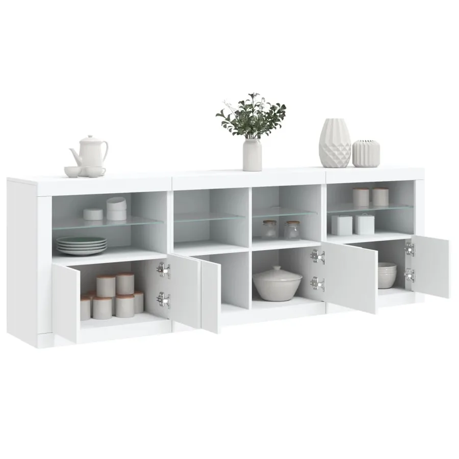 Buffet avec lumières LED blanc 202x37x67 cm - 4