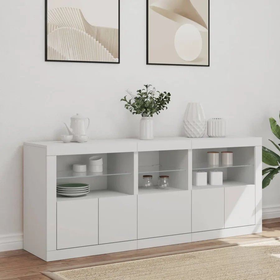 Buffet avec lumières LED blanc 162x37x67 cm - 3