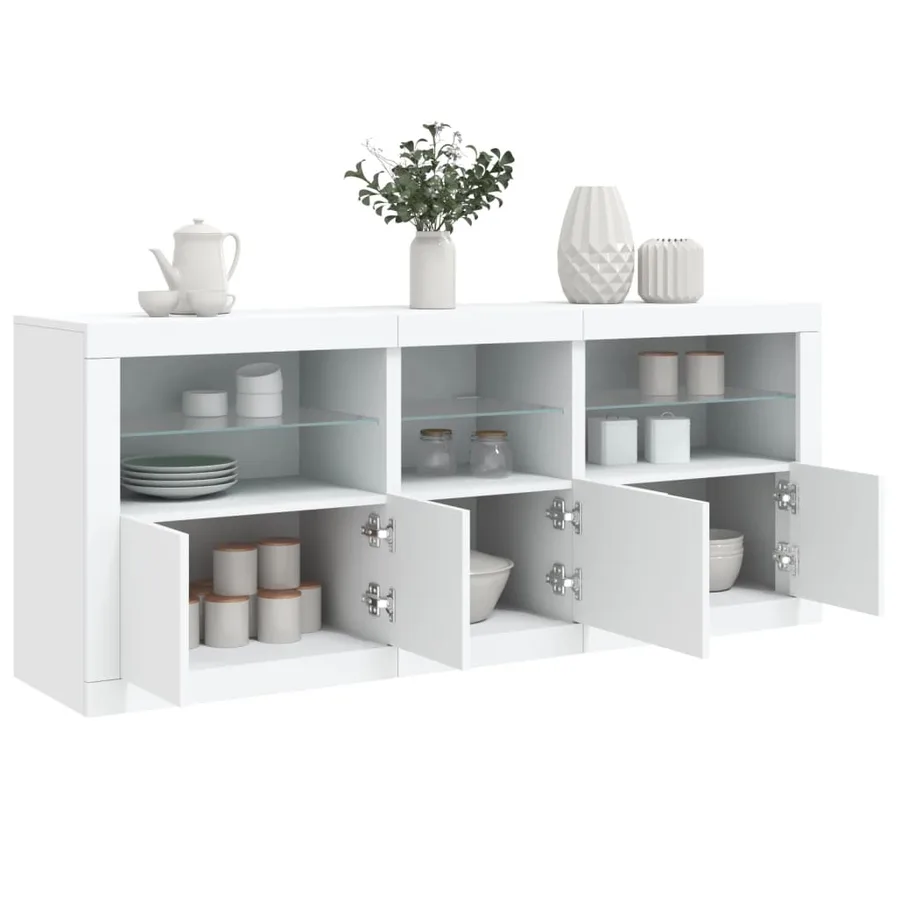 Buffet avec lumières LED blanc 162x37x67 cm - 4