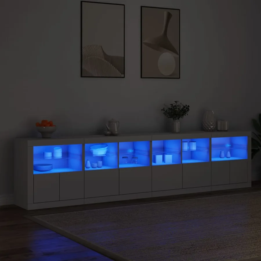 Buffet avec lumières LED blanc 283x37x67 cm