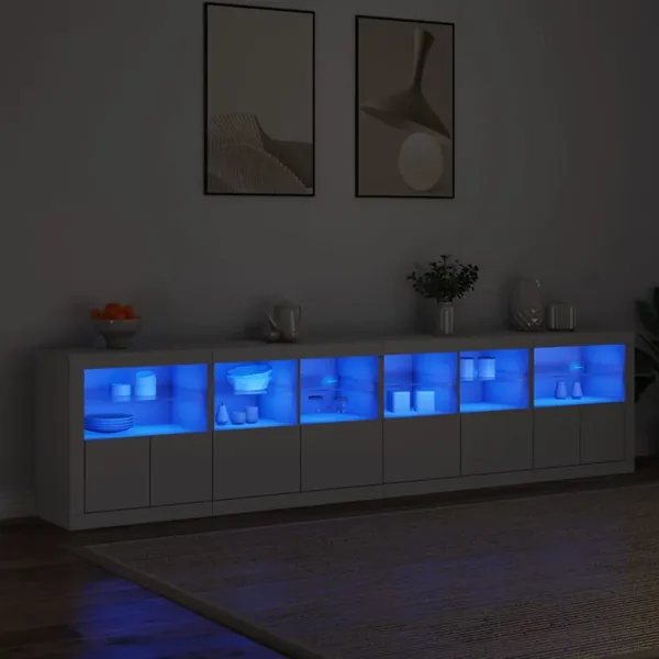 Buffet avec lumières LED blanc 283x37x67 cm