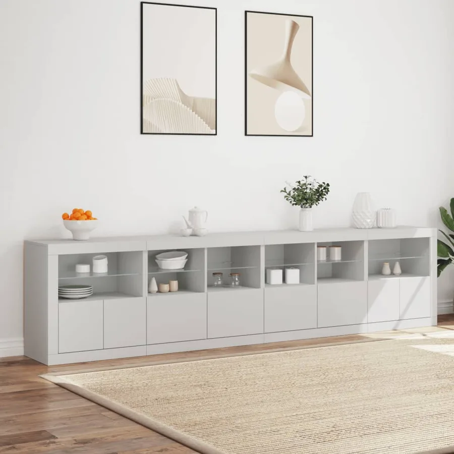 Buffet avec lumières LED blanc 283x37x67 cm - 3