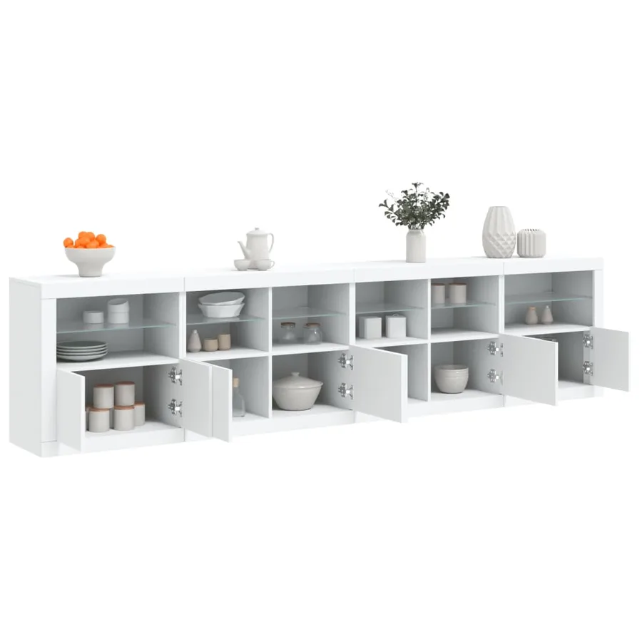 Buffet avec lumières LED blanc 283x37x67 cm - 4