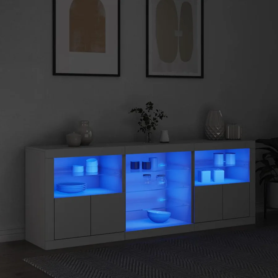 Buffet avec lumières LED blanc 181,5x37x67 cm