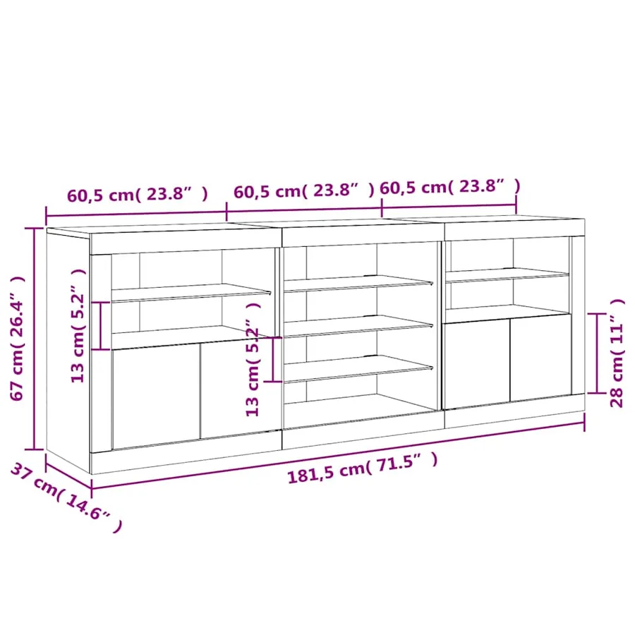 Buffet avec lumières LED blanc 181,5x37x67 cm - 18