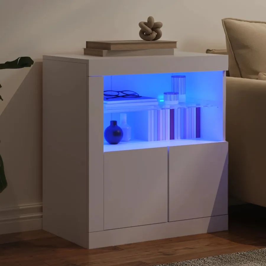 Buffet avec lumières LED blanc 60,5x37x67 cm - 4