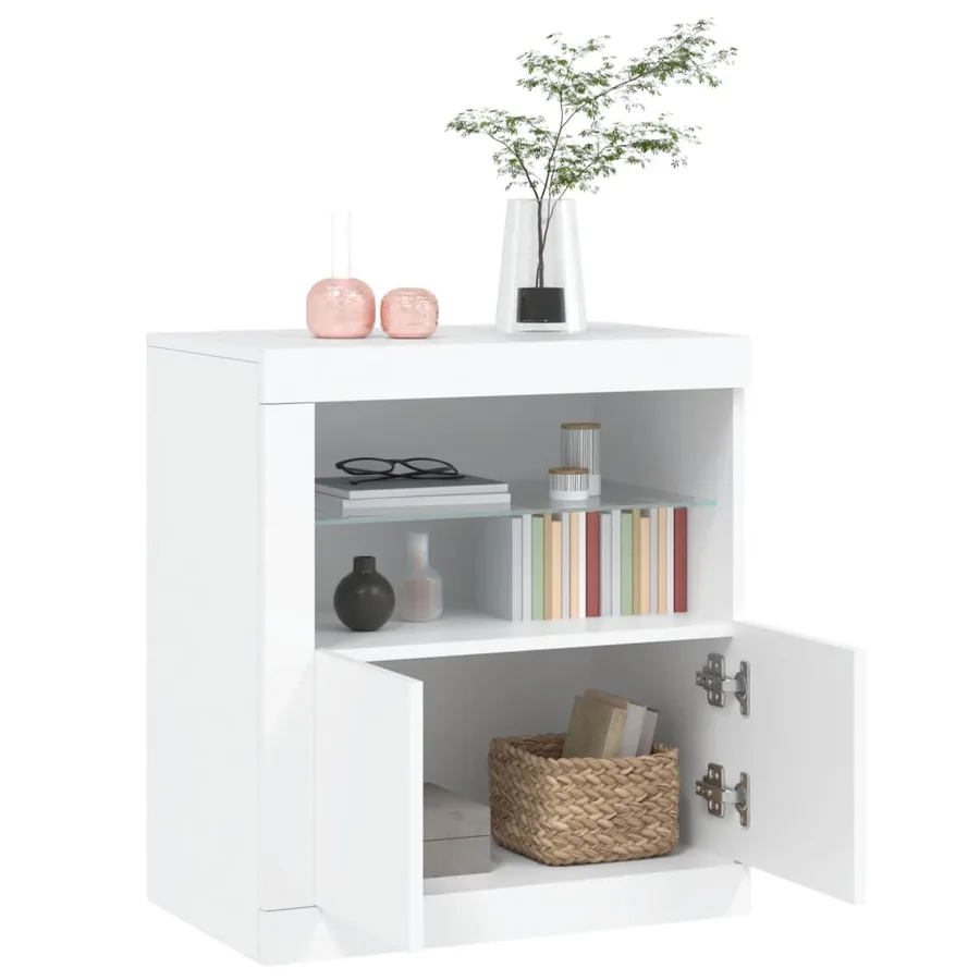 Buffet avec lumières LED blanc 60,5x37x67 cm - 5