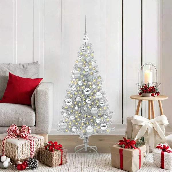 Sapin de Noël avec 150 LED avec support Argent 120 cm PET